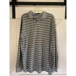 Polo Ralph Lauren Gray Striped Long‎ Sleeve Polo Shirt Men's XL Cotton
